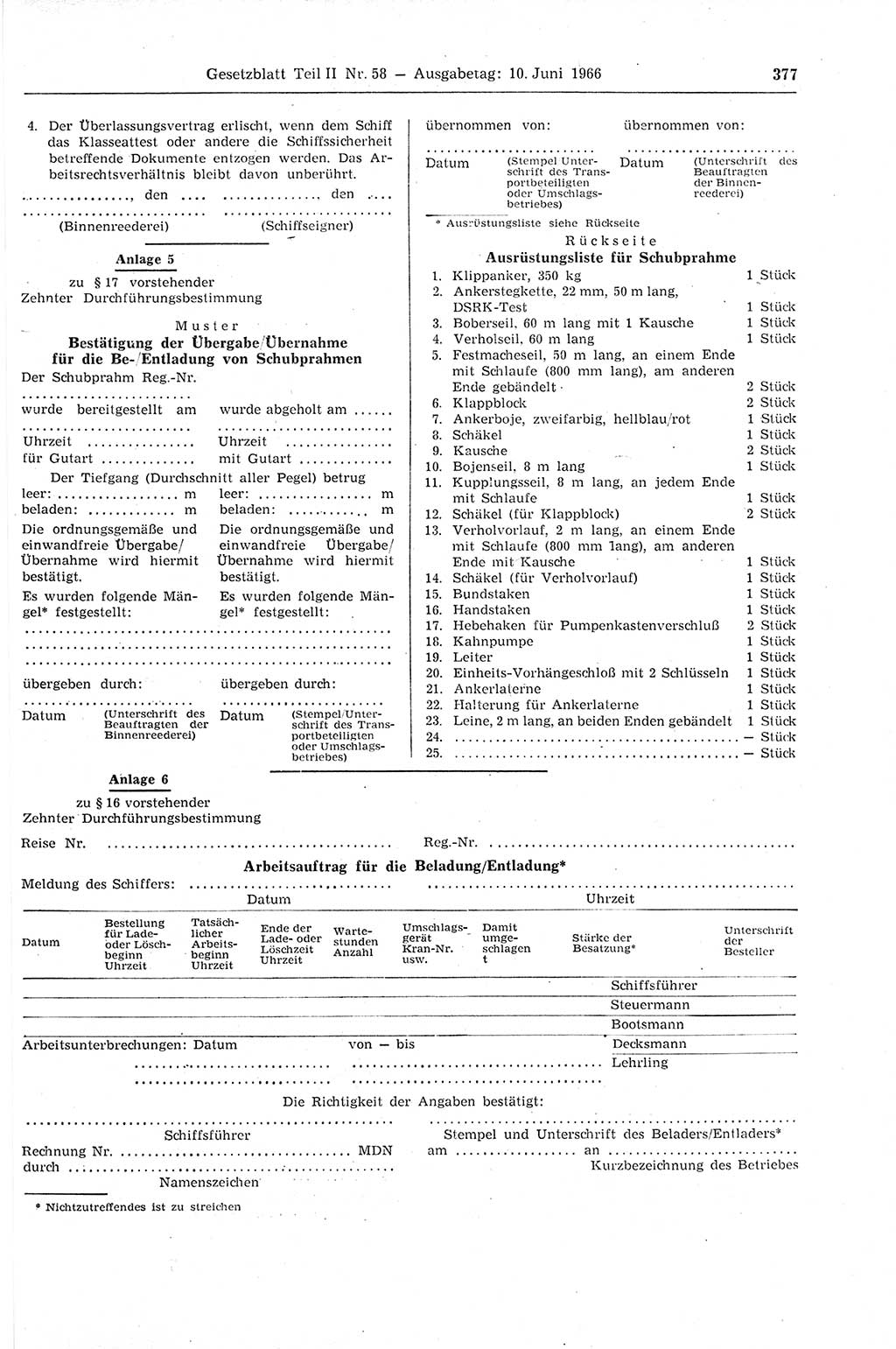 Gesetzblatt (GBl.) der Deutschen Demokratischen Republik (DDR) Teil ⅠⅠ 1966, Seite 377 (GBl. DDR ⅠⅠ 1966, S. 377)