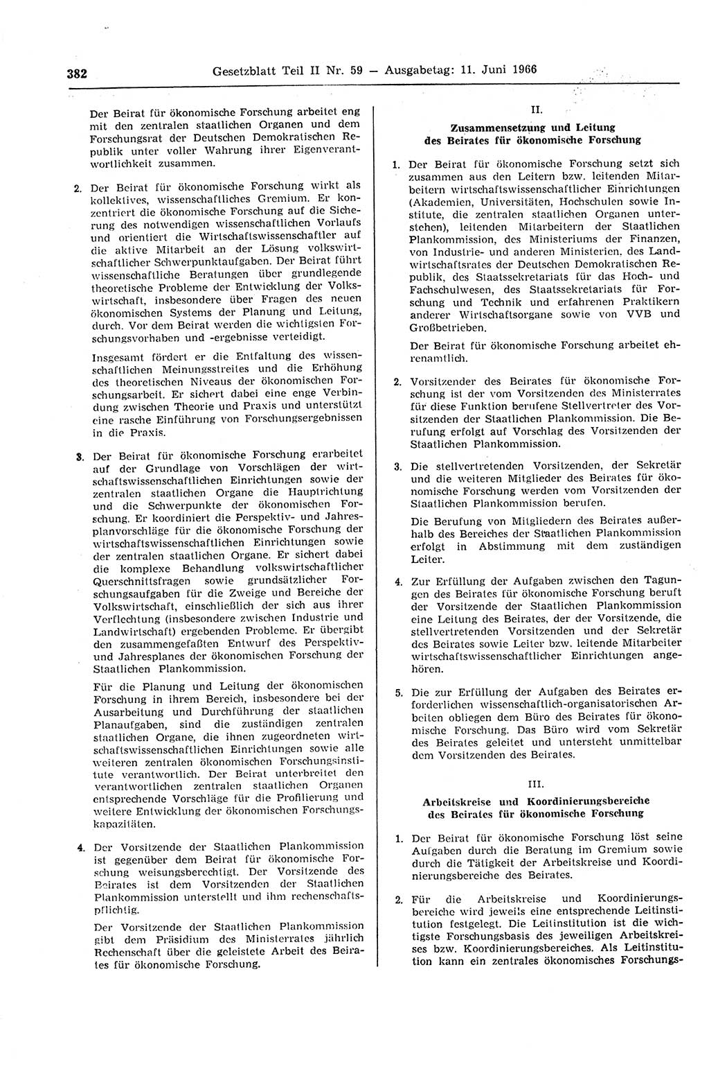 Gesetzblatt (GBl.) der Deutschen Demokratischen Republik (DDR) Teil ⅠⅠ 1966, Seite 382 (GBl. DDR ⅠⅠ 1966, S. 382)