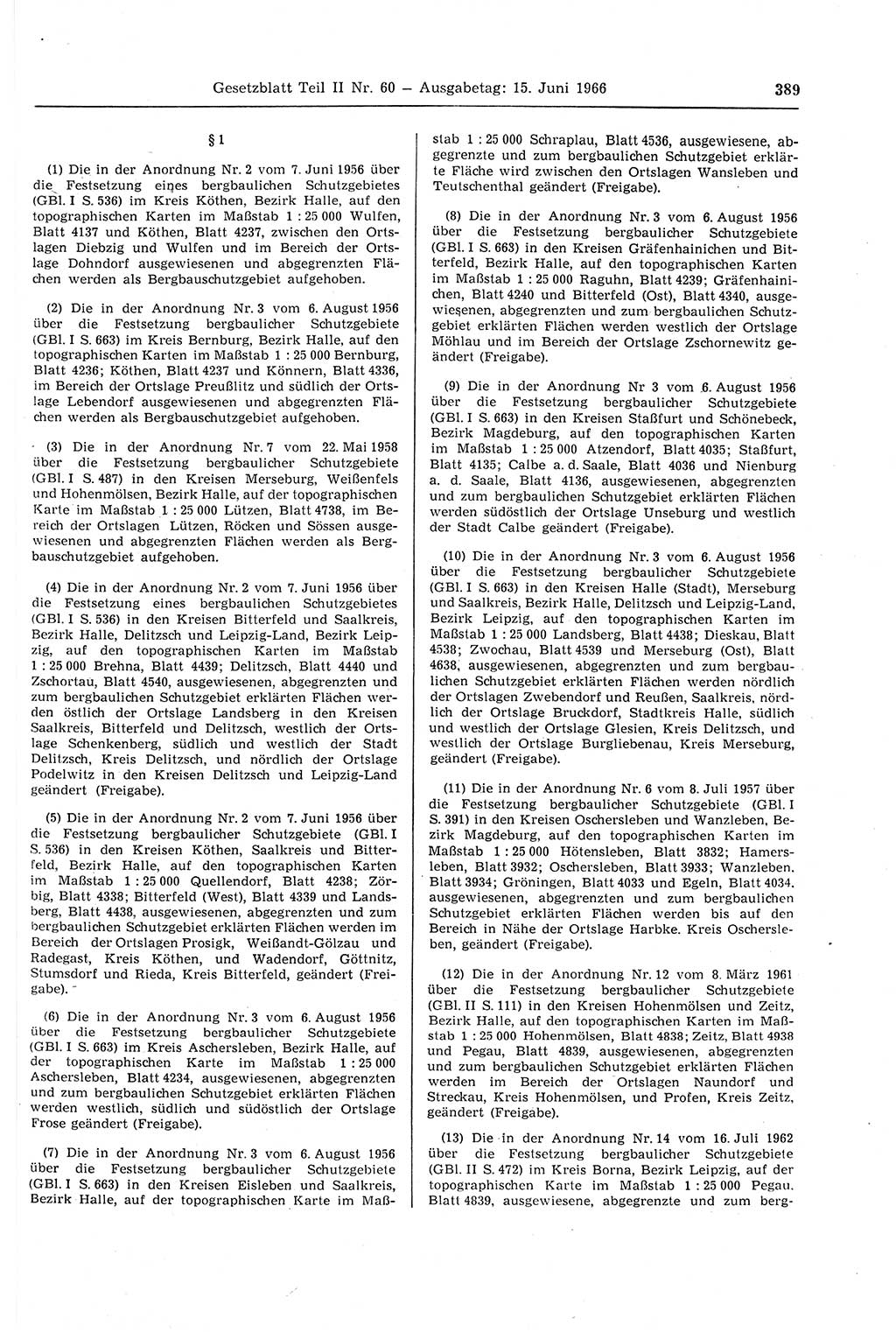 Gesetzblatt (GBl.) der Deutschen Demokratischen Republik (DDR) Teil ⅠⅠ 1966, Seite 389 (GBl. DDR ⅠⅠ 1966, S. 389)
