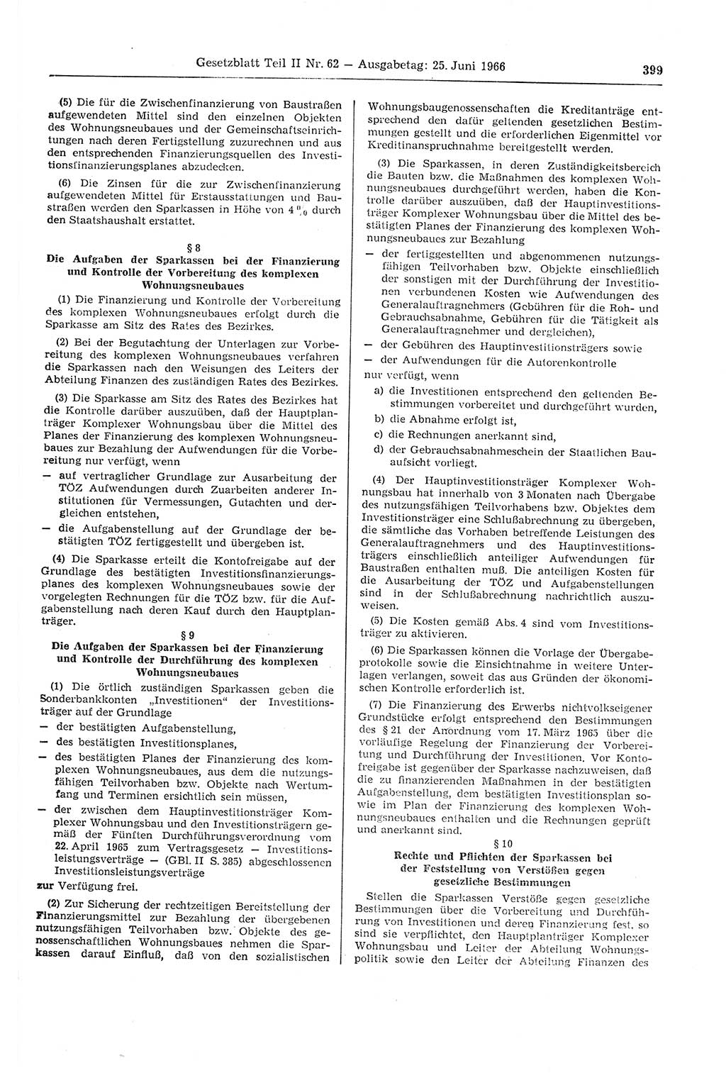 Gesetzblatt (GBl.) der Deutschen Demokratischen Republik (DDR) Teil ⅠⅠ 1966, Seite 399 (GBl. DDR ⅠⅠ 1966, S. 399)