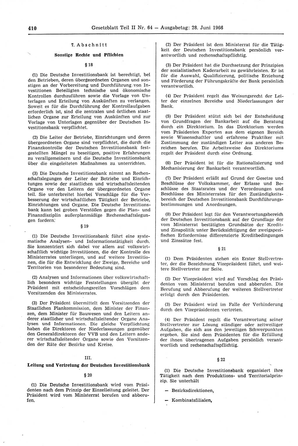 Gesetzblatt (GBl.) der Deutschen Demokratischen Republik (DDR) Teil ⅠⅠ 1966, Seite 410 (GBl. DDR ⅠⅠ 1966, S. 410)