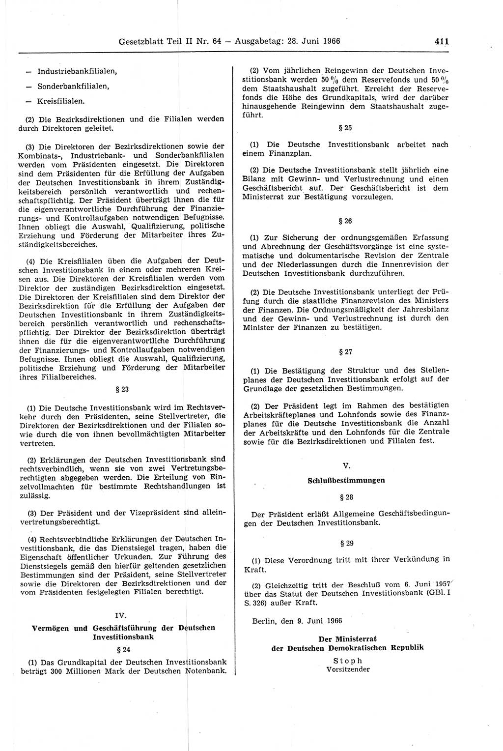 Gesetzblatt (GBl.) der Deutschen Demokratischen Republik (DDR) Teil ⅠⅠ 1966, Seite 411 (GBl. DDR ⅠⅠ 1966, S. 411)