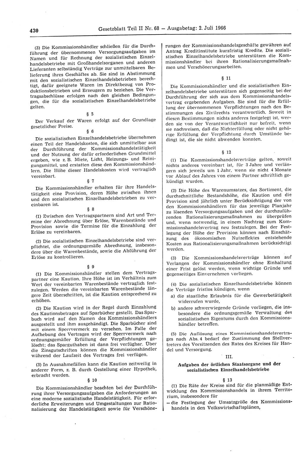 Gesetzblatt (GBl.) der Deutschen Demokratischen Republik (DDR) Teil ⅠⅠ 1966, Seite 430 (GBl. DDR ⅠⅠ 1966, S. 430)