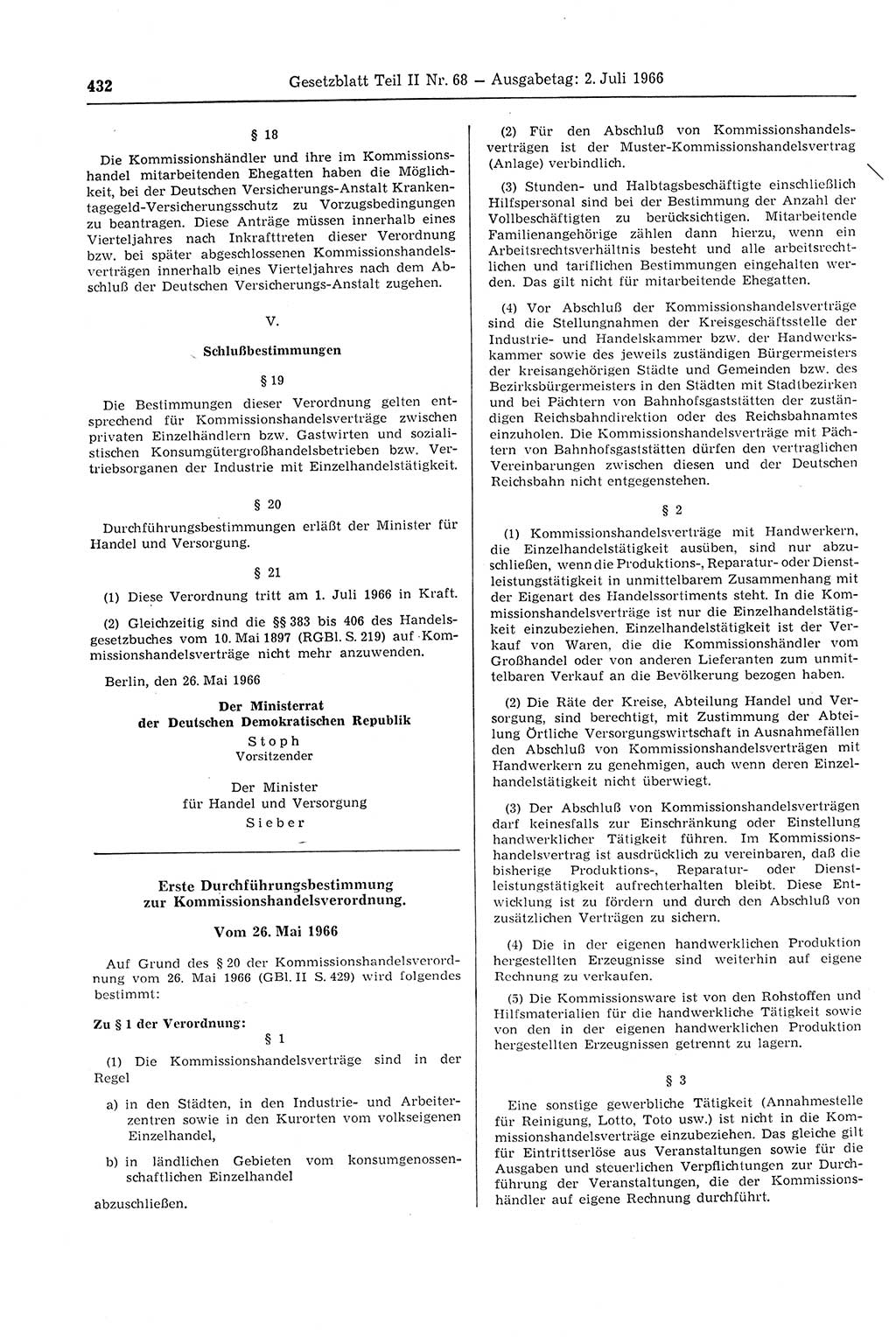 Gesetzblatt (GBl.) der Deutschen Demokratischen Republik (DDR) Teil ⅠⅠ 1966, Seite 432 (GBl. DDR ⅠⅠ 1966, S. 432)