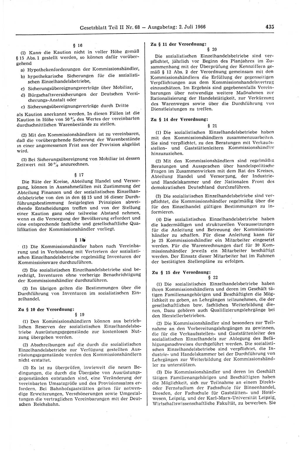 Gesetzblatt (GBl.) der Deutschen Demokratischen Republik (DDR) Teil ⅠⅠ 1966, Seite 435 (GBl. DDR ⅠⅠ 1966, S. 435)