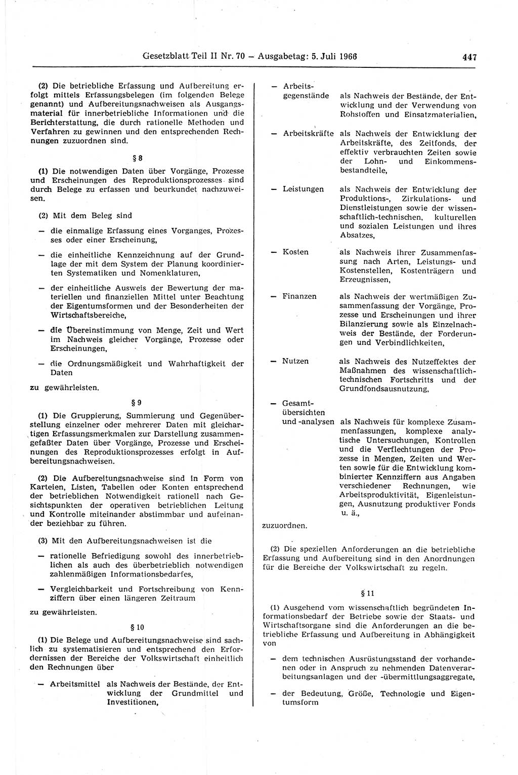 Gesetzblatt (GBl.) der Deutschen Demokratischen Republik (DDR) Teil ⅠⅠ 1966, Seite 447 (GBl. DDR ⅠⅠ 1966, S. 447)