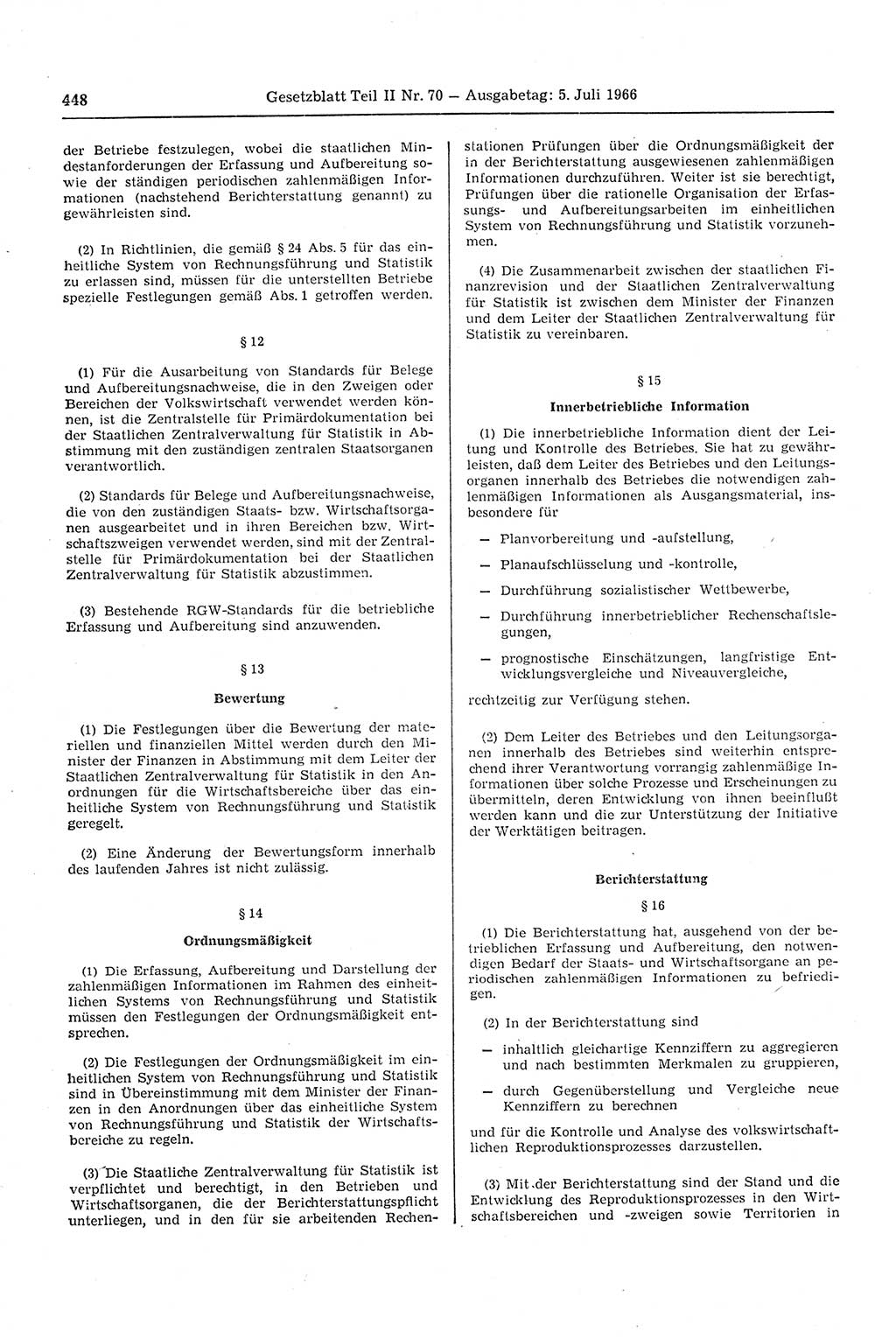 Gesetzblatt (GBl.) der Deutschen Demokratischen Republik (DDR) Teil ⅠⅠ 1966, Seite 448 (GBl. DDR ⅠⅠ 1966, S. 448)