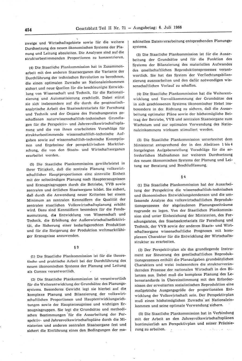 Gesetzblatt (GBl.) der Deutschen Demokratischen Republik (DDR) Teil ⅠⅠ 1966, Seite 454 (GBl. DDR ⅠⅠ 1966, S. 454)