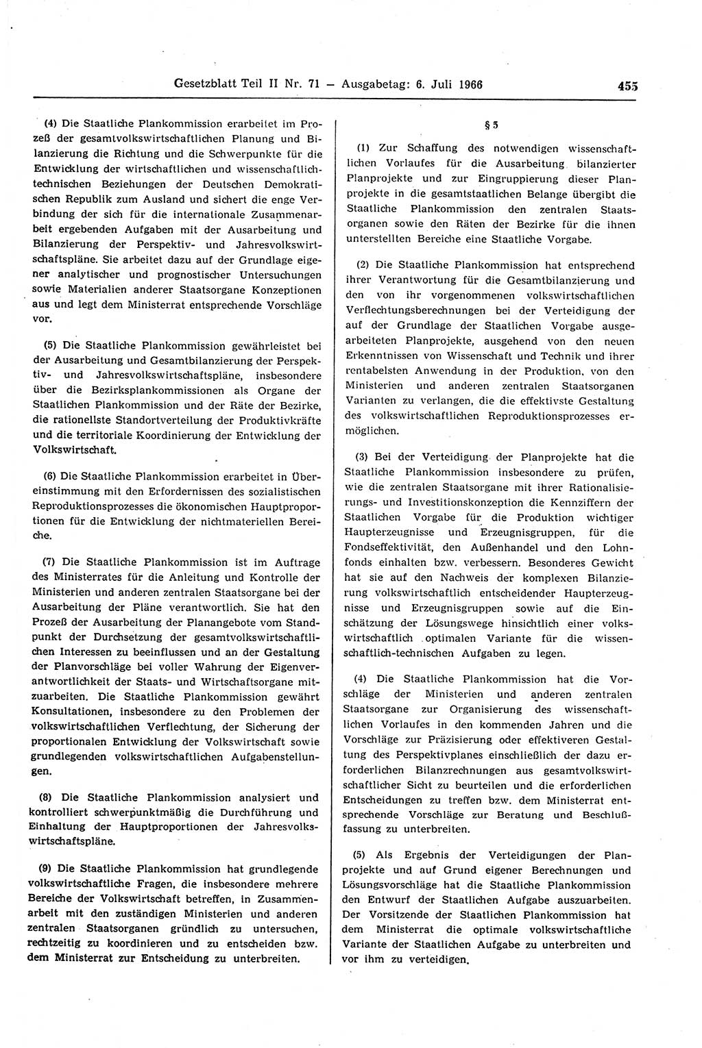 Gesetzblatt (GBl.) der Deutschen Demokratischen Republik (DDR) Teil ⅠⅠ 1966, Seite 455 (GBl. DDR ⅠⅠ 1966, S. 455)