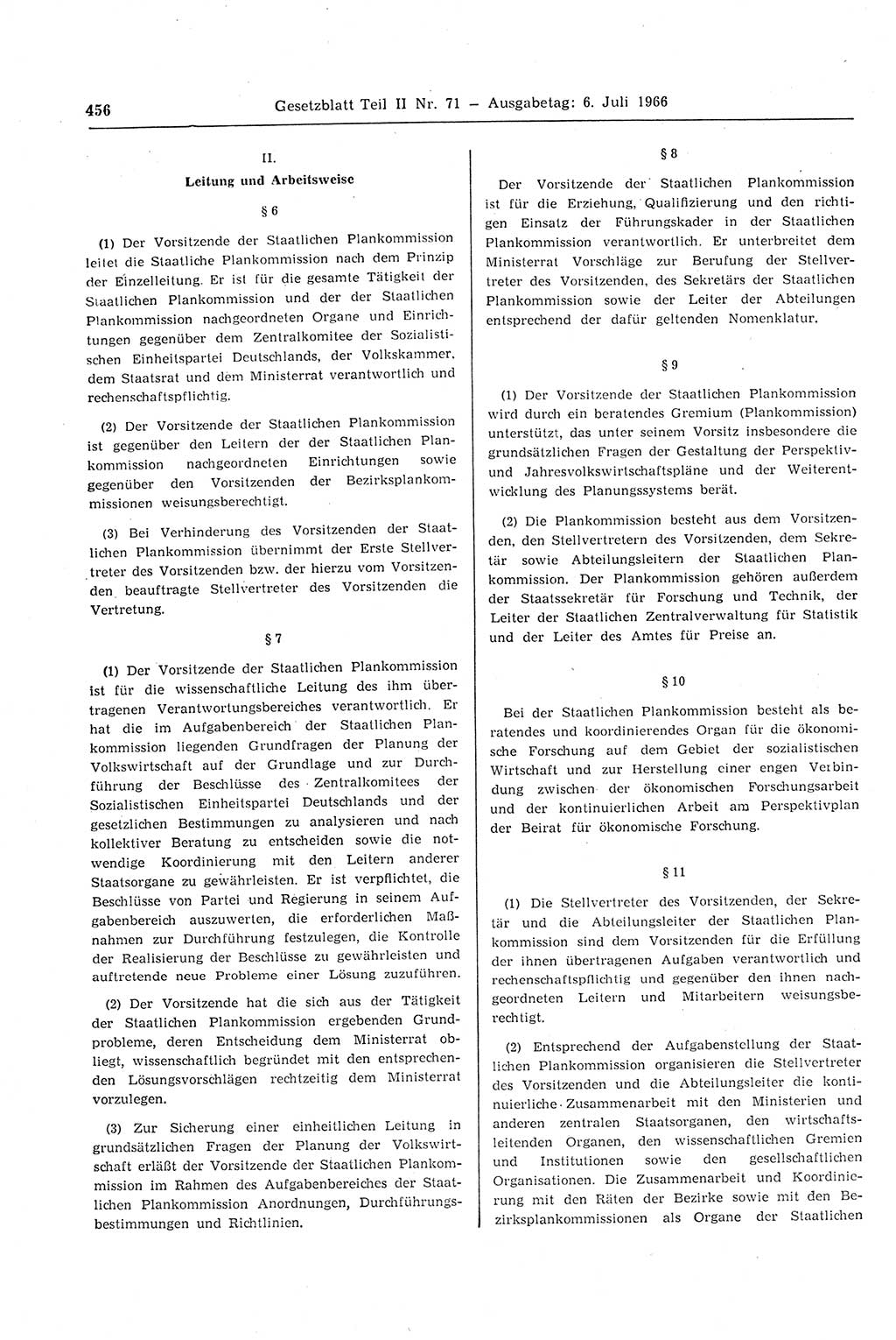 Gesetzblatt (GBl.) der Deutschen Demokratischen Republik (DDR) Teil ⅠⅠ 1966, Seite 456 (GBl. DDR ⅠⅠ 1966, S. 456)