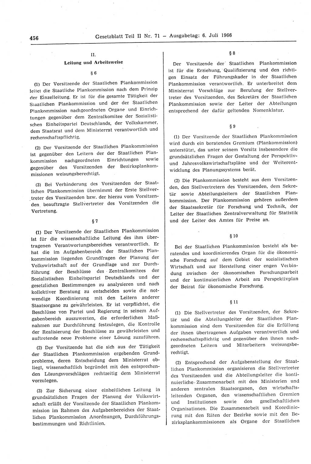 Gesetzblatt (GBl.) der Deutschen Demokratischen Republik (DDR) Teil ⅠⅠ 1966, Seite 456 (GBl. DDR ⅠⅠ 1966, S. 456)