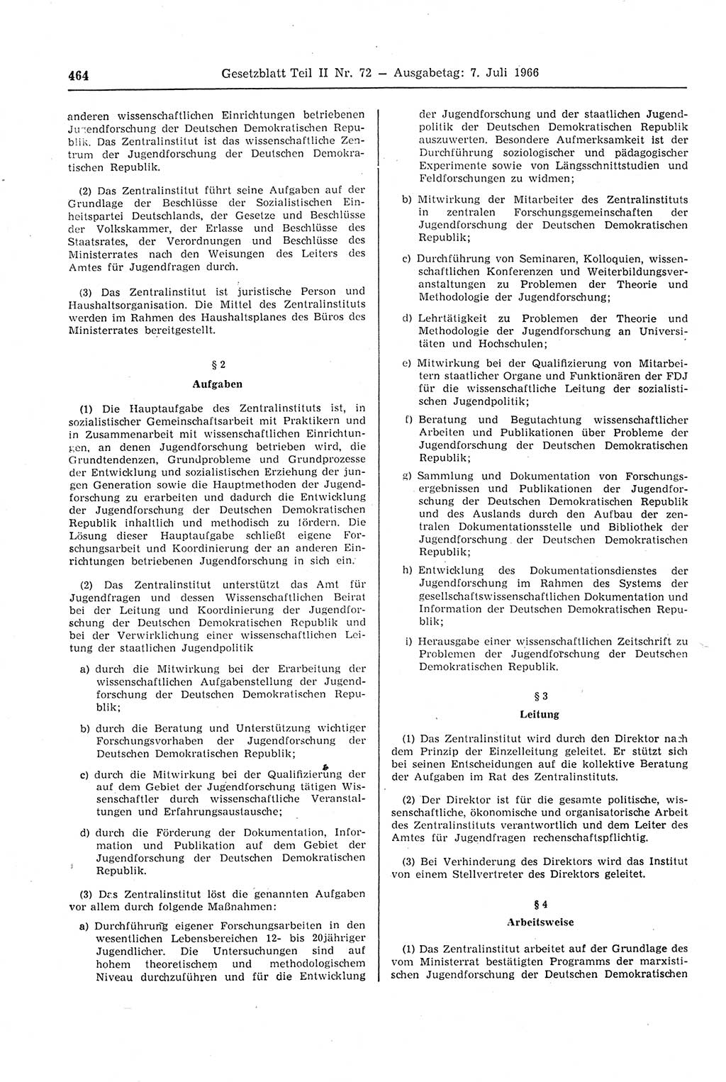 Gesetzblatt (GBl.) der Deutschen Demokratischen Republik (DDR) Teil ⅠⅠ 1966, Seite 464 (GBl. DDR ⅠⅠ 1966, S. 464)