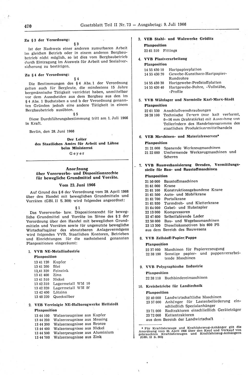 Gesetzblatt (GBl.) der Deutschen Demokratischen Republik (DDR) Teil ⅠⅠ 1966, Seite 470 (GBl. DDR ⅠⅠ 1966, S. 470)