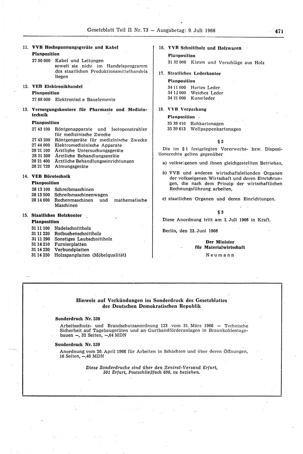 Gesetzblatt (GBl.) der Deutschen Demokratischen Republik (DDR) Teil ⅠⅠ 1966, Seite 471 (GBl. DDR ⅠⅠ 1966, S. 471)
