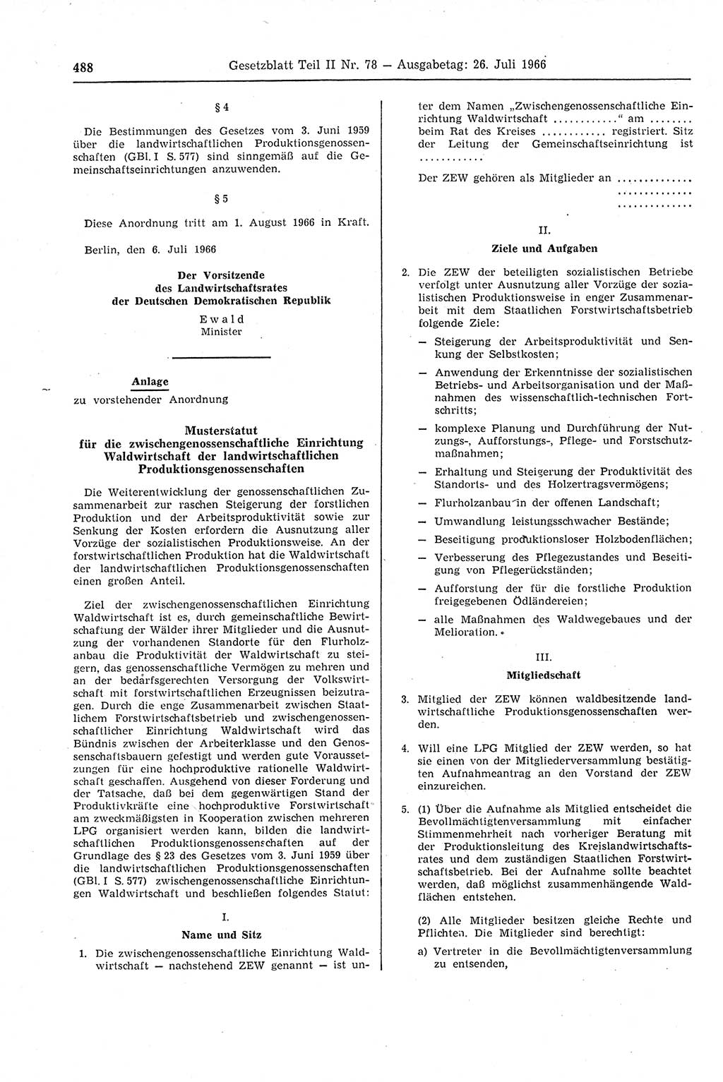 Gesetzblatt (GBl.) der Deutschen Demokratischen Republik (DDR) Teil ⅠⅠ 1966, Seite 488 (GBl. DDR ⅠⅠ 1966, S. 488)