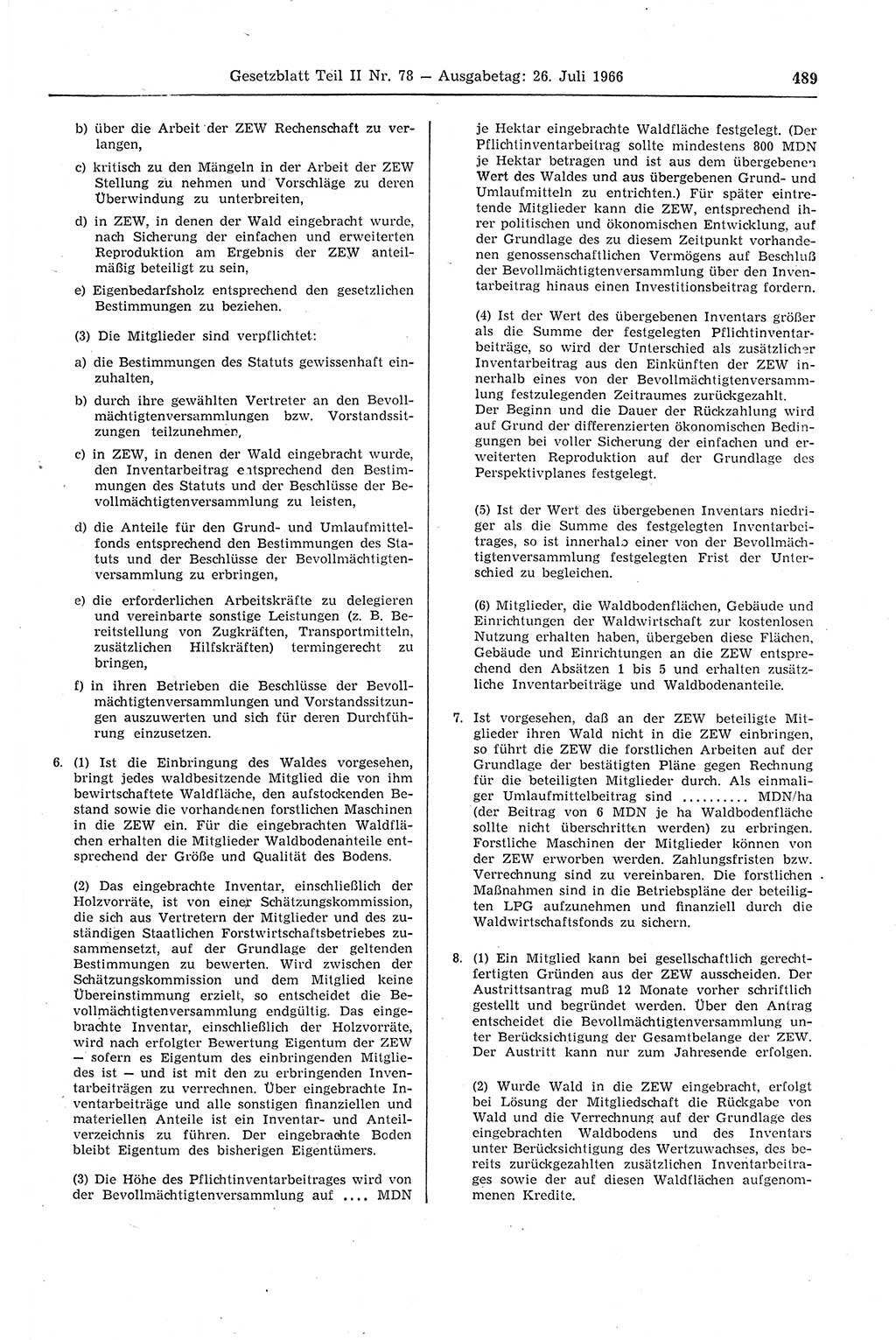 Gesetzblatt (GBl.) der Deutschen Demokratischen Republik (DDR) Teil ⅠⅠ 1966, Seite 489 (GBl. DDR ⅠⅠ 1966, S. 489)