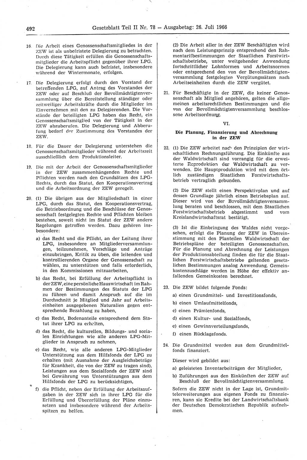 Gesetzblatt (GBl.) der Deutschen Demokratischen Republik (DDR) Teil ⅠⅠ 1966, Seite 492 (GBl. DDR ⅠⅠ 1966, S. 492)