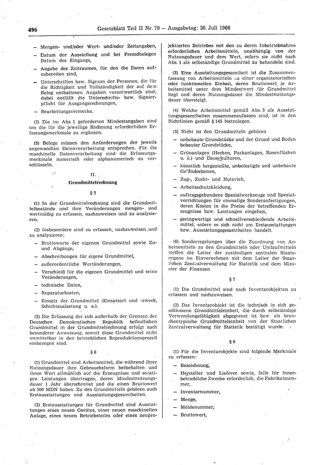 Gesetzblatt (GBl.) der Deutschen Demokratischen Republik (DDR) Teil ⅠⅠ 1966, Seite 496 (GBl. DDR ⅠⅠ 1966, S. 496)