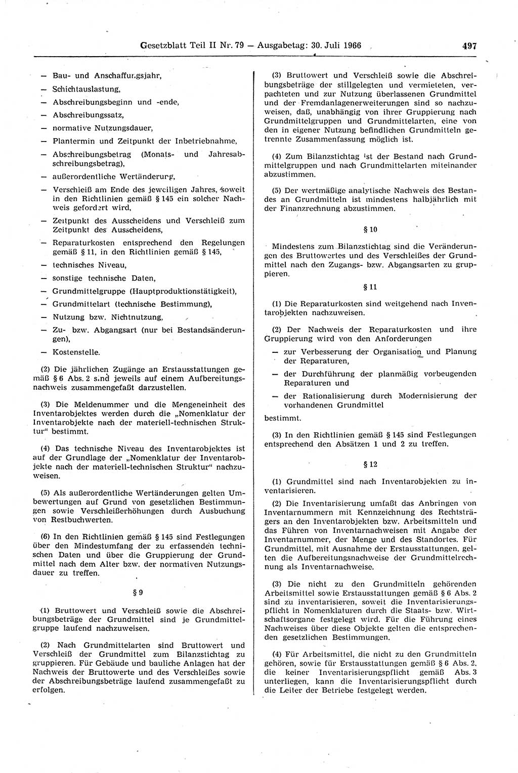 Gesetzblatt (GBl.) der Deutschen Demokratischen Republik (DDR) Teil ⅠⅠ 1966, Seite 497 (GBl. DDR ⅠⅠ 1966, S. 497)