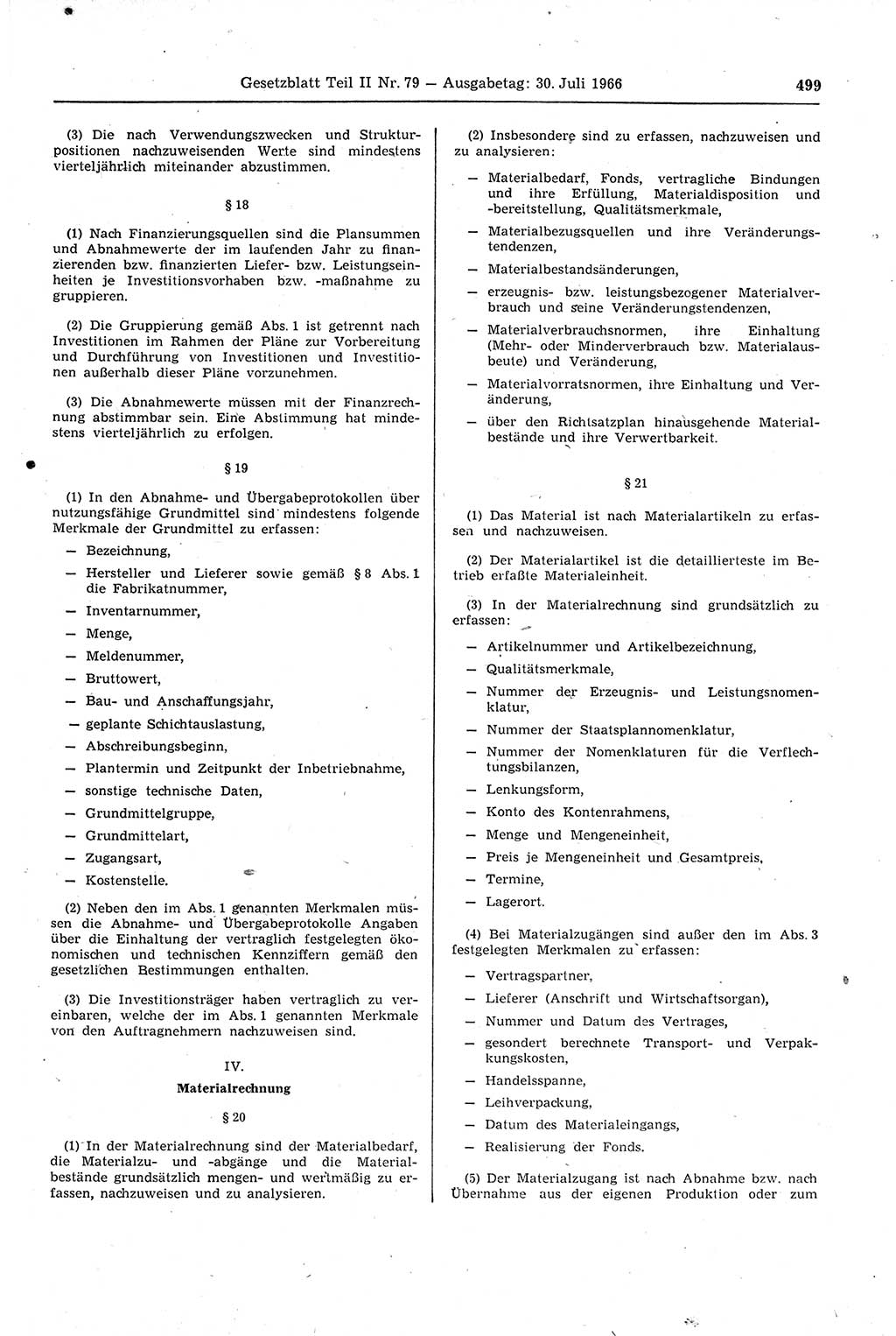 Gesetzblatt (GBl.) der Deutschen Demokratischen Republik (DDR) Teil ⅠⅠ 1966, Seite 499 (GBl. DDR ⅠⅠ 1966, S. 499)
