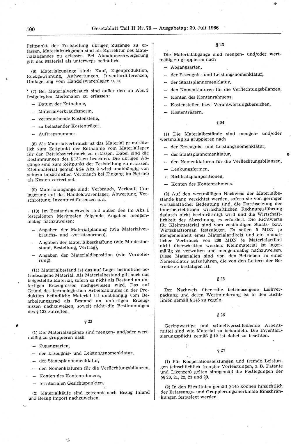Gesetzblatt (GBl.) der Deutschen Demokratischen Republik (DDR) Teil ⅠⅠ 1966, Seite 500 (GBl. DDR ⅠⅠ 1966, S. 500)