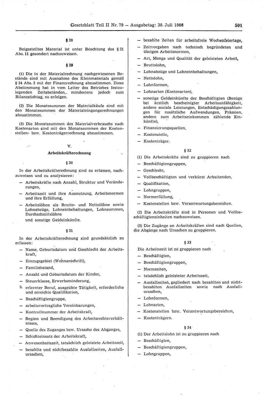 Gesetzblatt (GBl.) der Deutschen Demokratischen Republik (DDR) Teil ⅠⅠ 1966, Seite 501 (GBl. DDR ⅠⅠ 1966, S. 501)