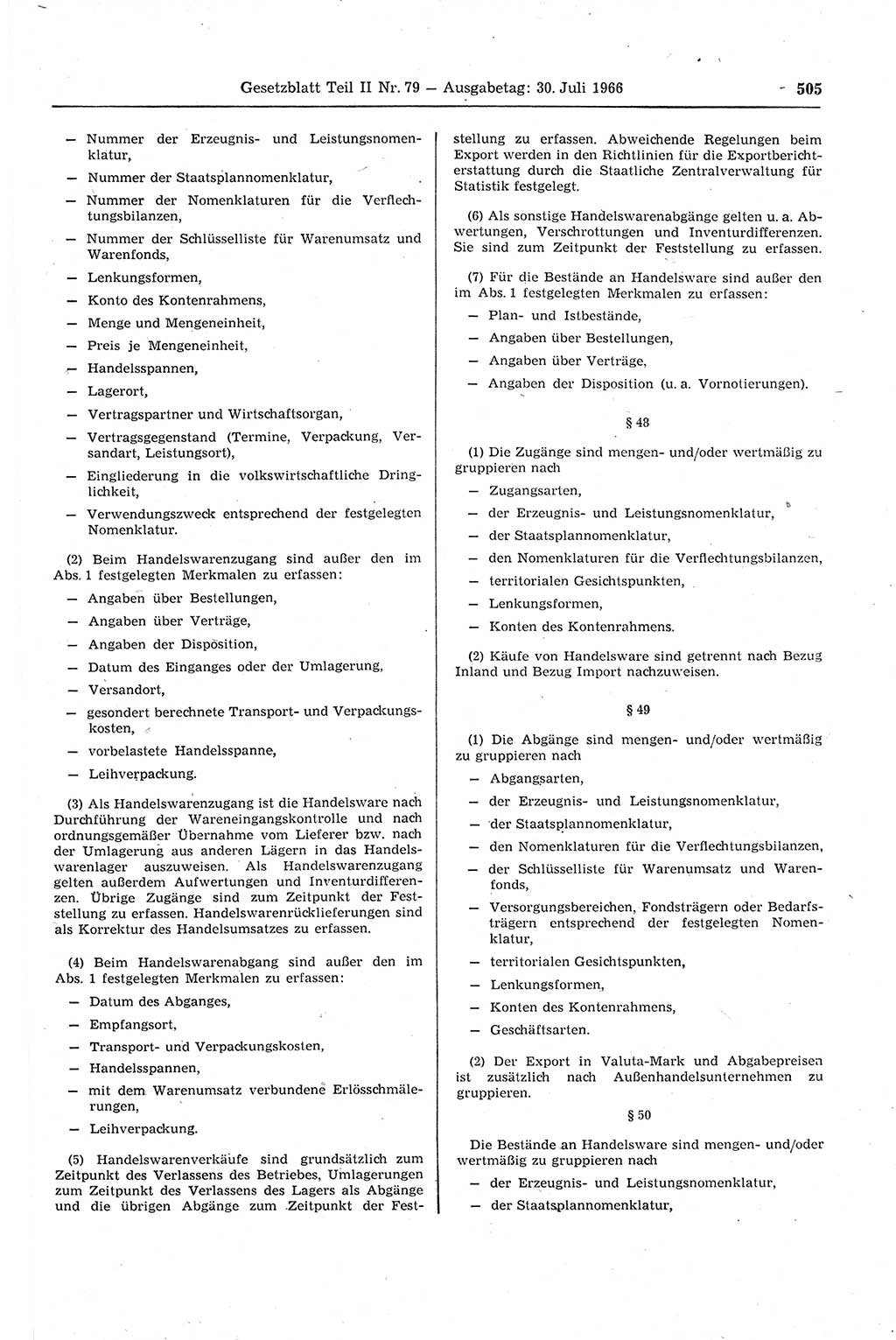 Gesetzblatt (GBl.) der Deutschen Demokratischen Republik (DDR) Teil ⅠⅠ 1966, Seite 505 (GBl. DDR ⅠⅠ 1966, S. 505)