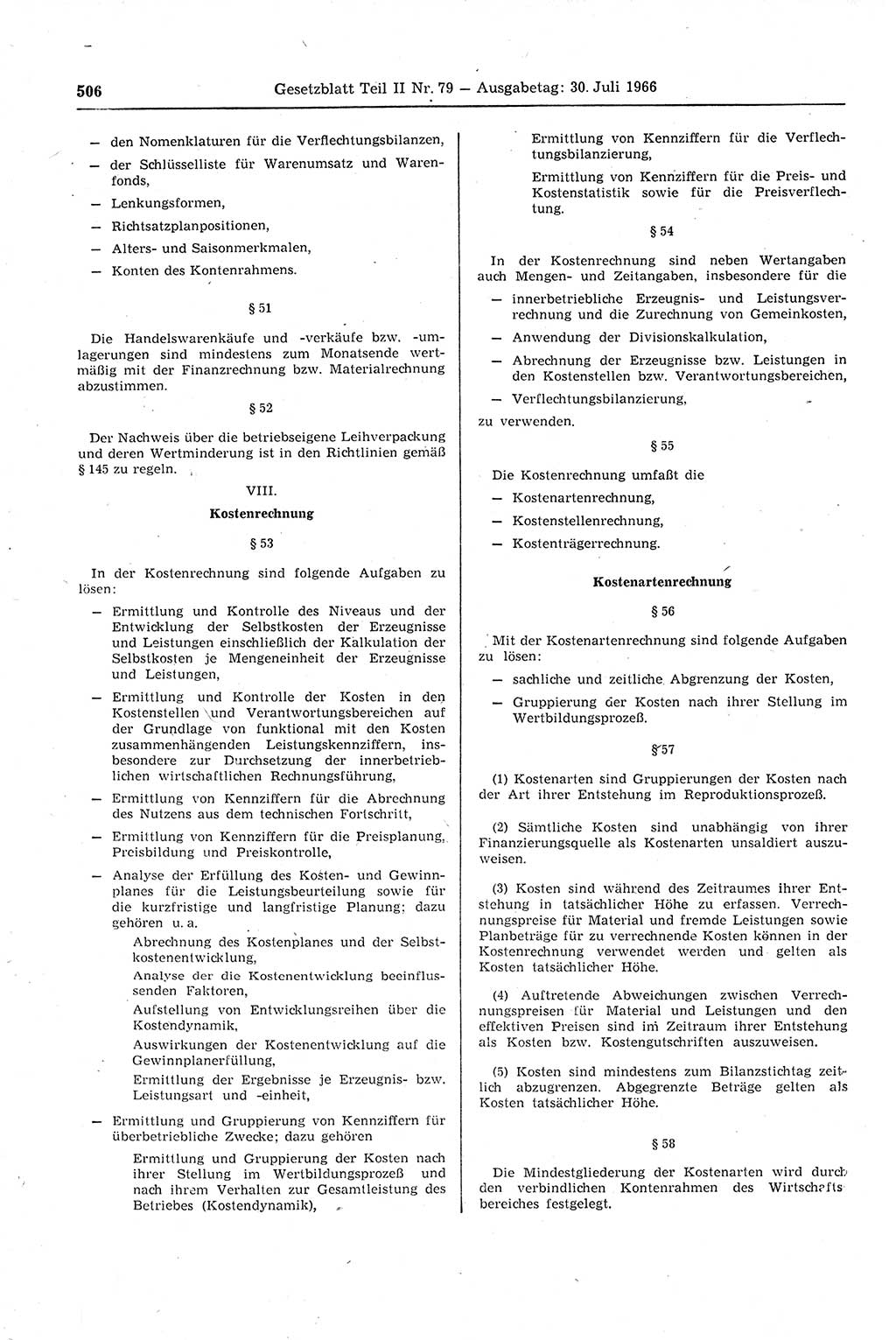 Gesetzblatt (GBl.) der Deutschen Demokratischen Republik (DDR) Teil ⅠⅠ 1966, Seite 506 (GBl. DDR ⅠⅠ 1966, S. 506)