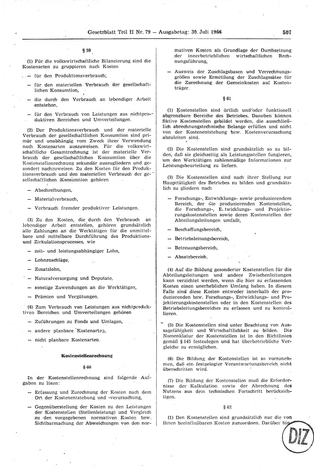 Gesetzblatt (GBl.) der Deutschen Demokratischen Republik (DDR) Teil ⅠⅠ 1966, Seite 507 (GBl. DDR ⅠⅠ 1966, S. 507)