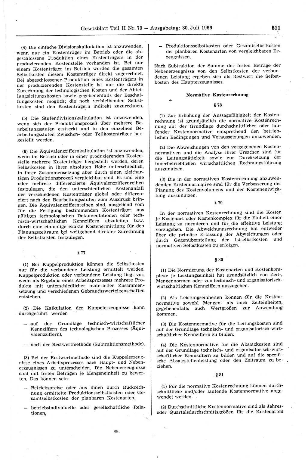 Gesetzblatt (GBl.) der Deutschen Demokratischen Republik (DDR) Teil ⅠⅠ 1966, Seite 511 (GBl. DDR ⅠⅠ 1966, S. 511)