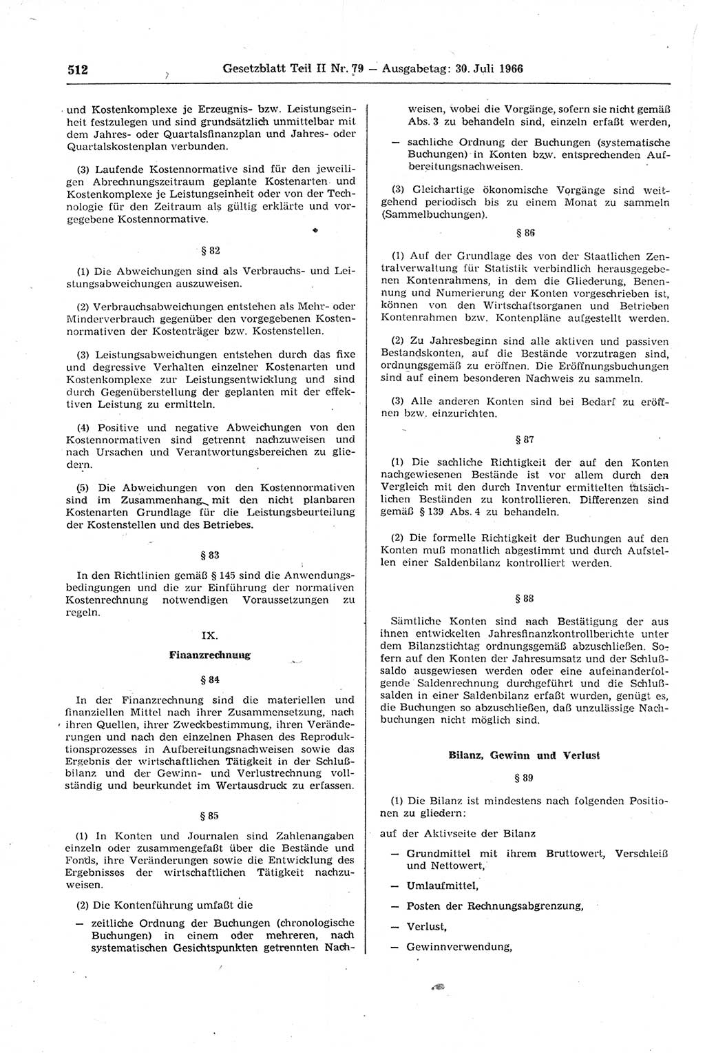 Gesetzblatt (GBl.) der Deutschen Demokratischen Republik (DDR) Teil ⅠⅠ 1966, Seite 512 (GBl. DDR ⅠⅠ 1966, S. 512)