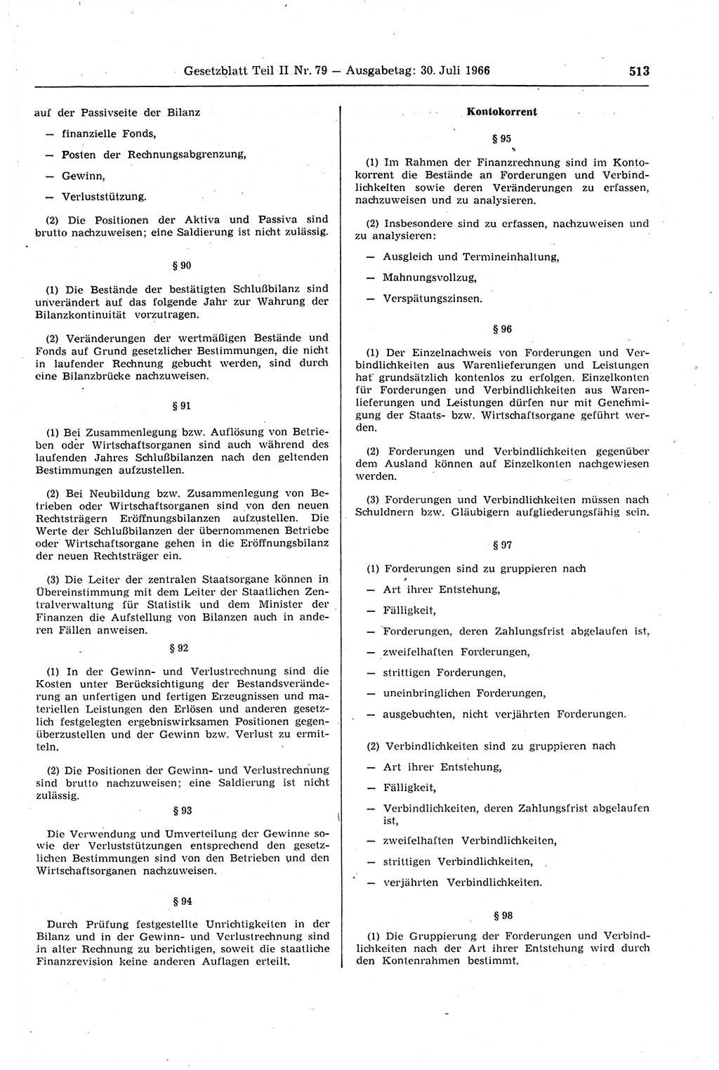 Gesetzblatt (GBl.) der Deutschen Demokratischen Republik (DDR) Teil ⅠⅠ 1966, Seite 513 (GBl. DDR ⅠⅠ 1966, S. 513)