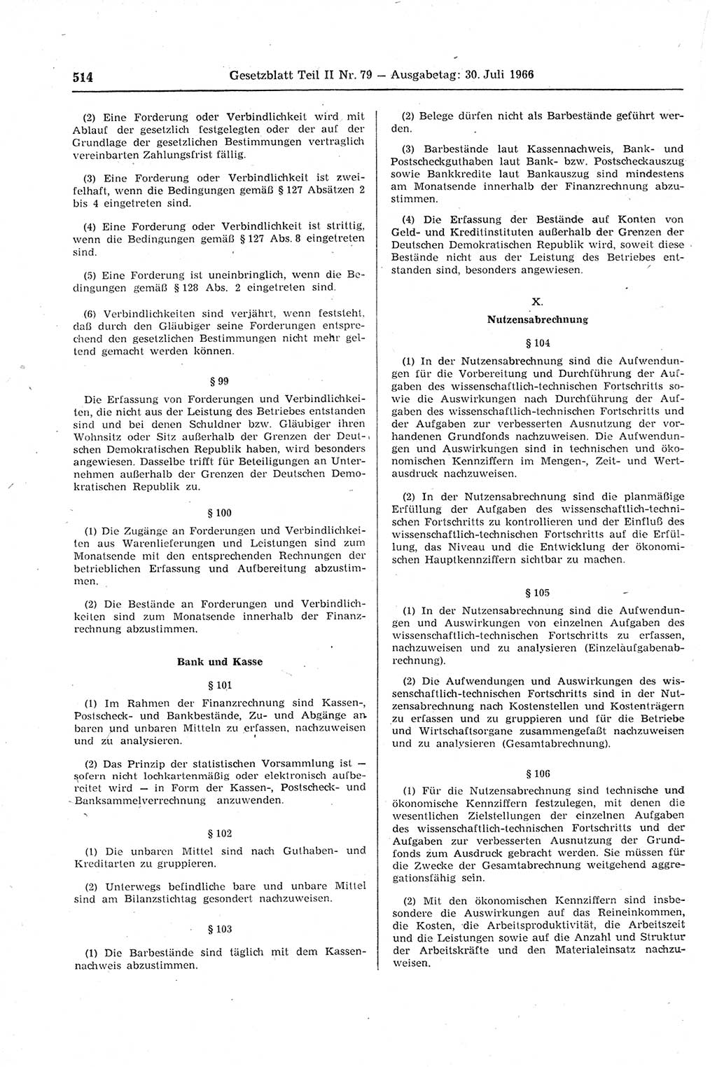 Gesetzblatt (GBl.) der Deutschen Demokratischen Republik (DDR) Teil ⅠⅠ 1966, Seite 514 (GBl. DDR ⅠⅠ 1966, S. 514)
