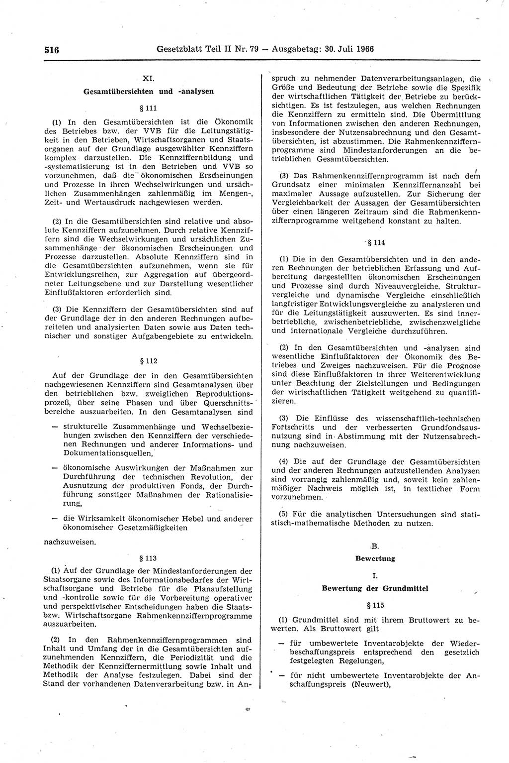 Gesetzblatt (GBl.) der Deutschen Demokratischen Republik (DDR) Teil ⅠⅠ 1966, Seite 516 (GBl. DDR ⅠⅠ 1966, S. 516)