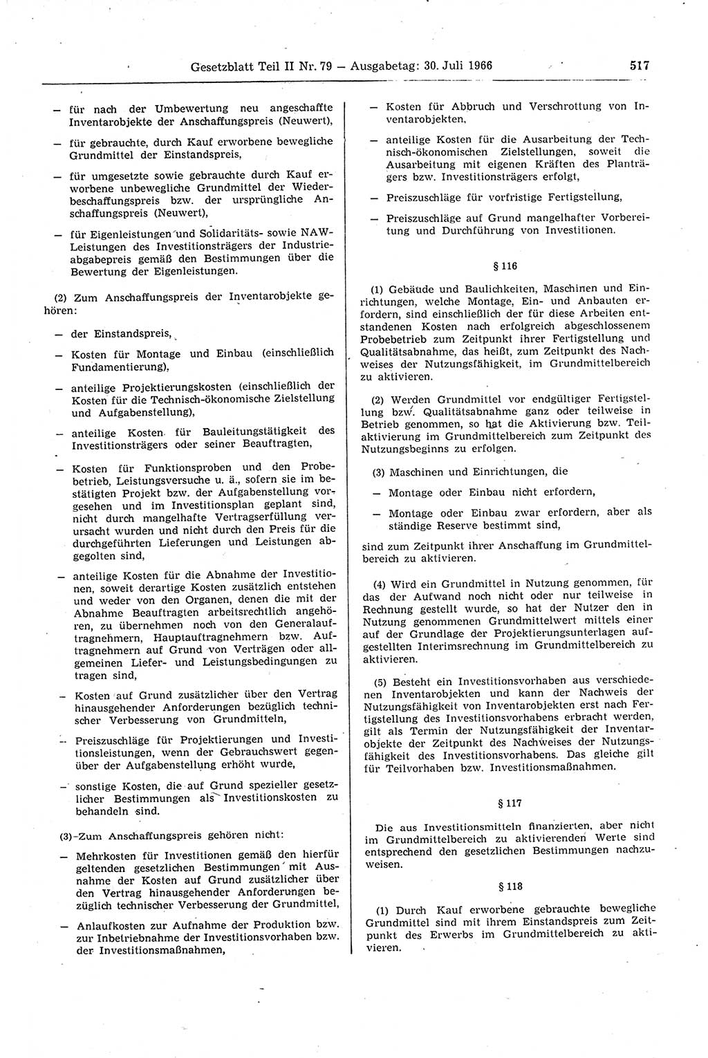 Gesetzblatt (GBl.) der Deutschen Demokratischen Republik (DDR) Teil ⅠⅠ 1966, Seite 517 (GBl. DDR ⅠⅠ 1966, S. 517)