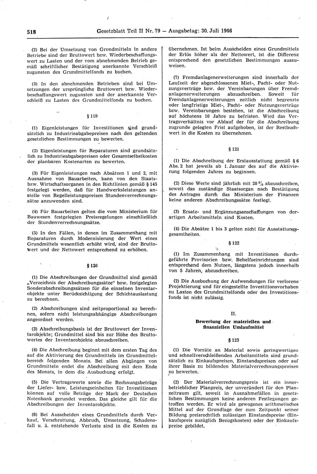 Gesetzblatt (GBl.) der Deutschen Demokratischen Republik (DDR) Teil ⅠⅠ 1966, Seite 518 (GBl. DDR ⅠⅠ 1966, S. 518)