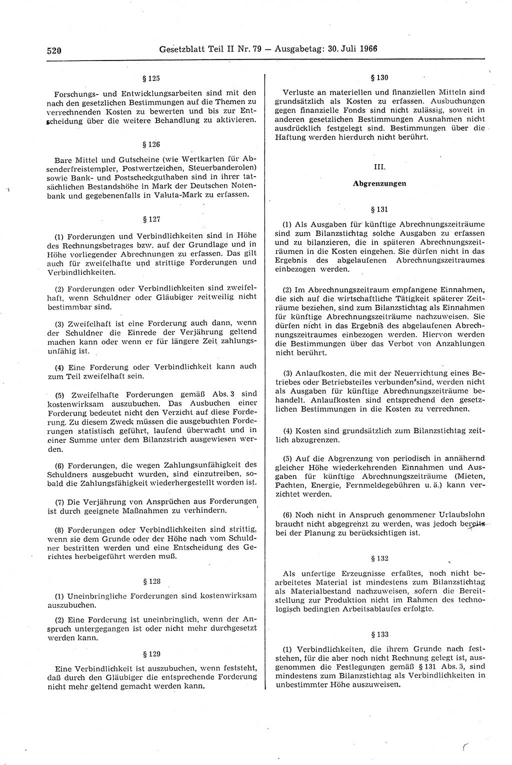 Gesetzblatt (GBl.) der Deutschen Demokratischen Republik (DDR) Teil ⅠⅠ 1966, Seite 520 (GBl. DDR ⅠⅠ 1966, S. 520)