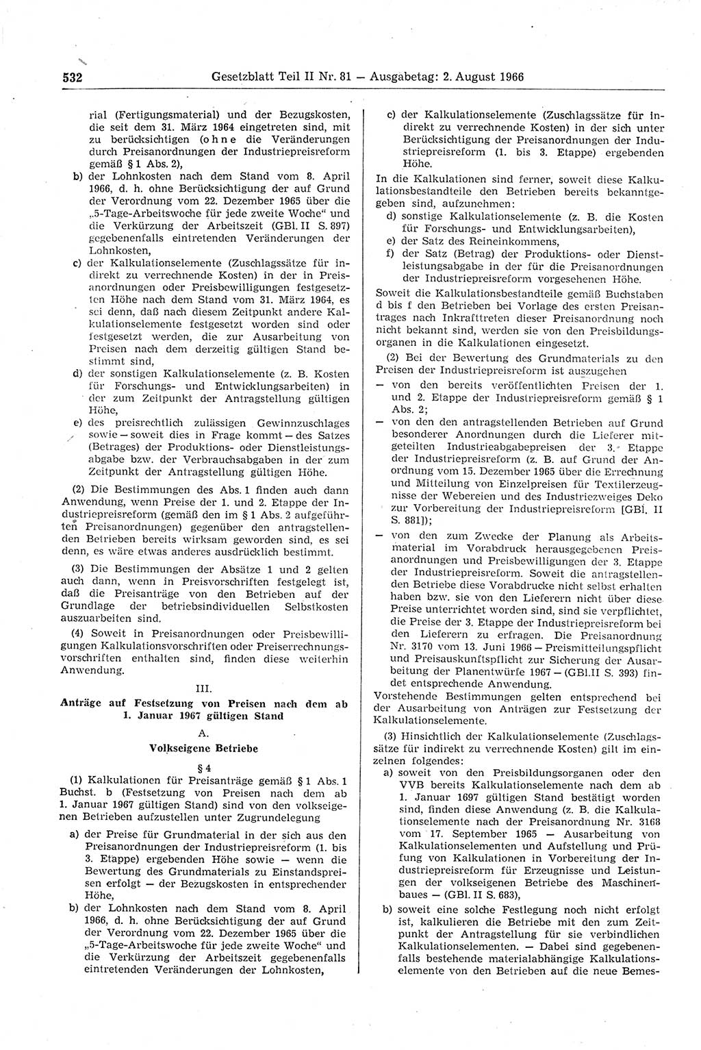 Gesetzblatt (GBl.) der Deutschen Demokratischen Republik (DDR) Teil ⅠⅠ 1966, Seite 532 (GBl. DDR ⅠⅠ 1966, S. 532)