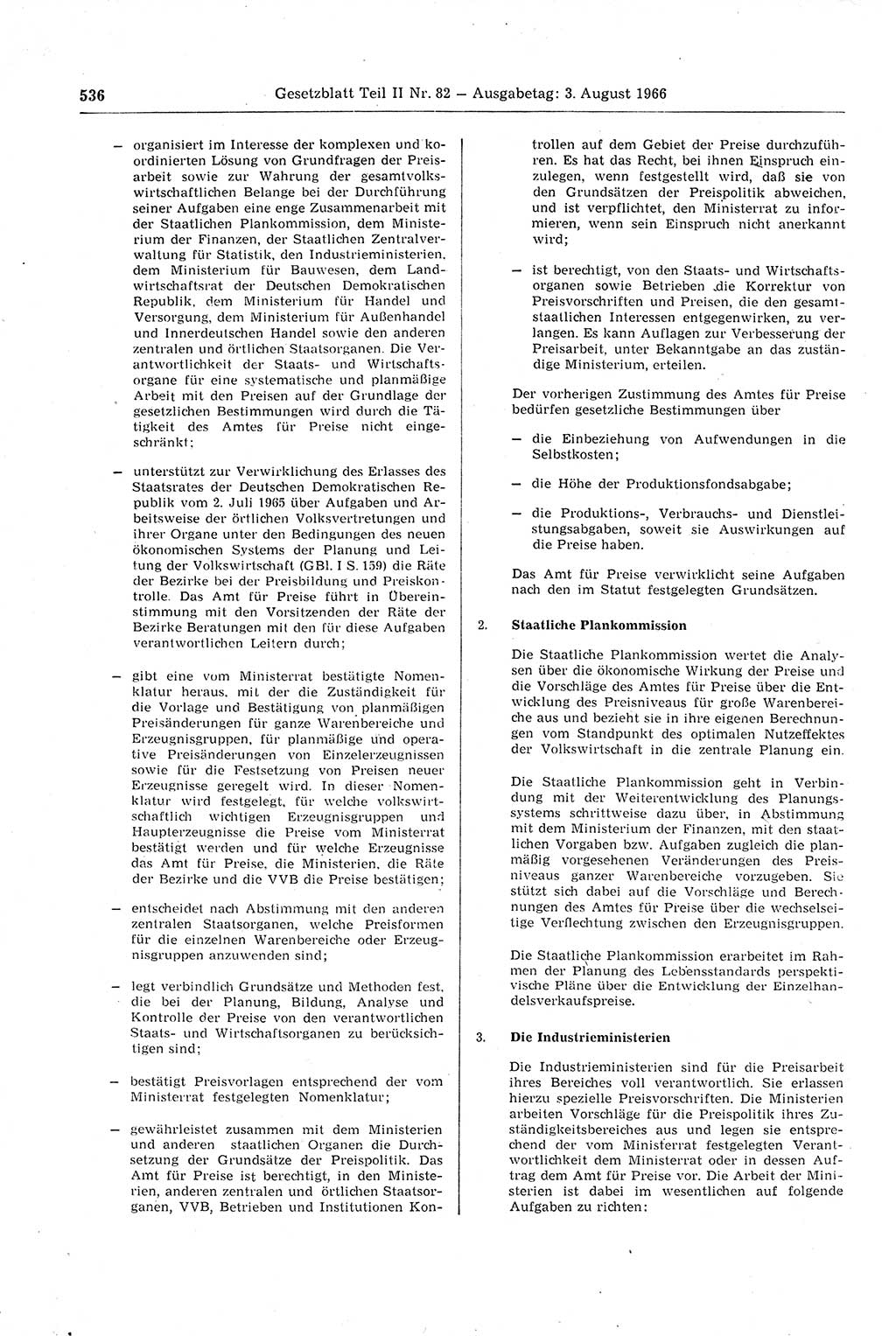 Gesetzblatt (GBl.) der Deutschen Demokratischen Republik (DDR) Teil ⅠⅠ 1966, Seite 536 (GBl. DDR ⅠⅠ 1966, S. 536)