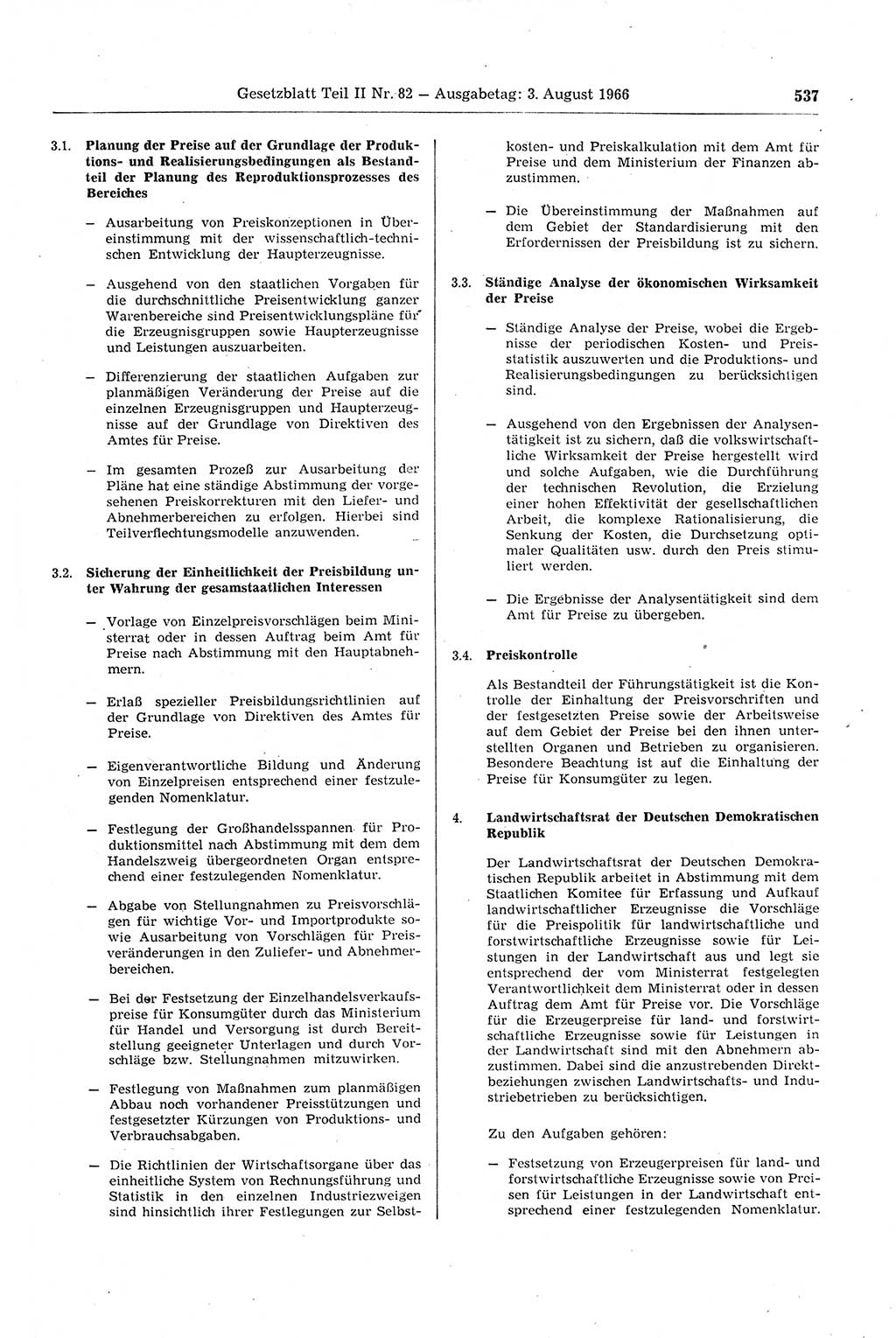 Gesetzblatt (GBl.) der Deutschen Demokratischen Republik (DDR) Teil ⅠⅠ 1966, Seite 537 (GBl. DDR ⅠⅠ 1966, S. 537)
