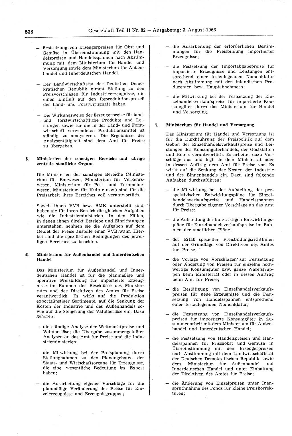 Gesetzblatt (GBl.) der Deutschen Demokratischen Republik (DDR) Teil ⅠⅠ 1966, Seite 538 (GBl. DDR ⅠⅠ 1966, S. 538)