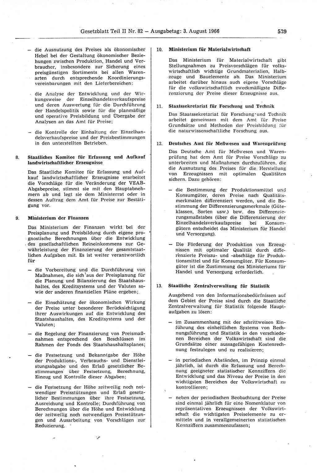 Gesetzblatt (GBl.) der Deutschen Demokratischen Republik (DDR) Teil ⅠⅠ 1966, Seite 539 (GBl. DDR ⅠⅠ 1966, S. 539)