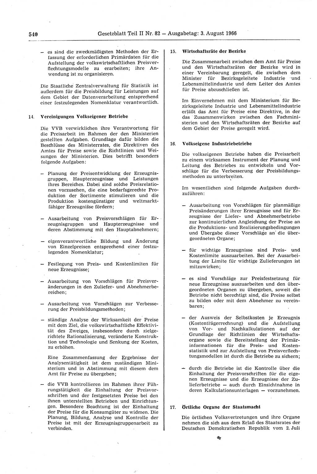 Gesetzblatt (GBl.) der Deutschen Demokratischen Republik (DDR) Teil ⅠⅠ 1966, Seite 540 (GBl. DDR ⅠⅠ 1966, S. 540)