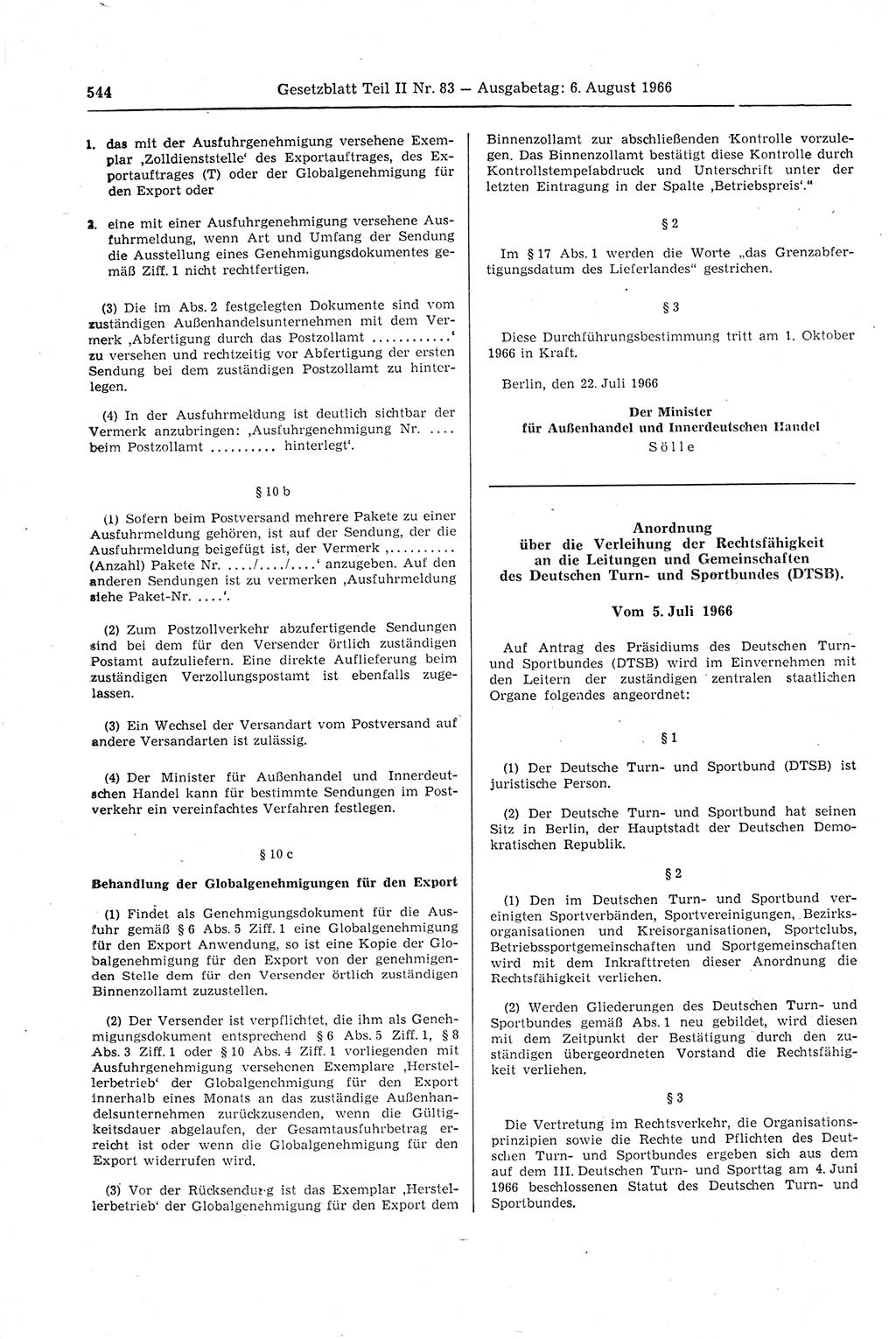 Gesetzblatt (GBl.) der Deutschen Demokratischen Republik (DDR) Teil ⅠⅠ 1966, Seite 544 (GBl. DDR ⅠⅠ 1966, S. 544)