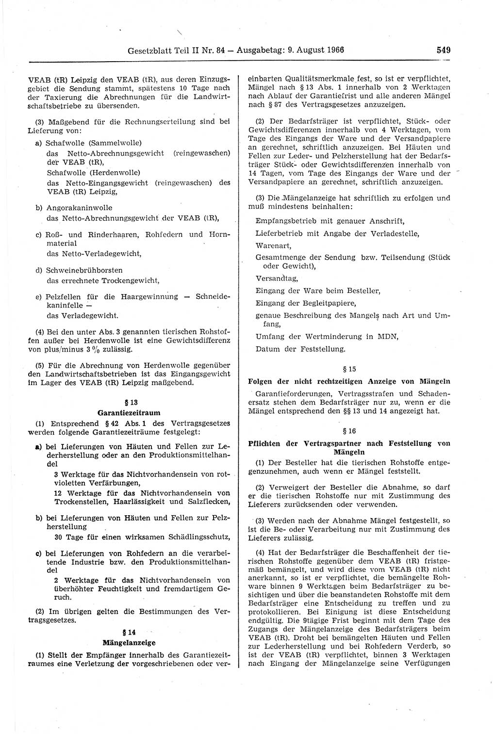Gesetzblatt (GBl.) der Deutschen Demokratischen Republik (DDR) Teil ⅠⅠ 1966, Seite 549 (GBl. DDR ⅠⅠ 1966, S. 549)