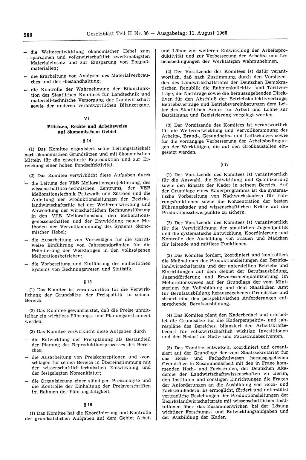 Gesetzblatt (GBl.) der Deutschen Demokratischen Republik (DDR) Teil ⅠⅠ 1966, Seite 560 (GBl. DDR ⅠⅠ 1966, S. 560)