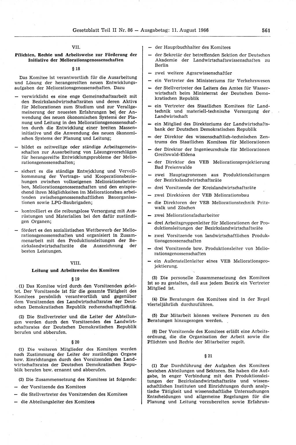 Gesetzblatt (GBl.) der Deutschen Demokratischen Republik (DDR) Teil ⅠⅠ 1966, Seite 561 (GBl. DDR ⅠⅠ 1966, S. 561)