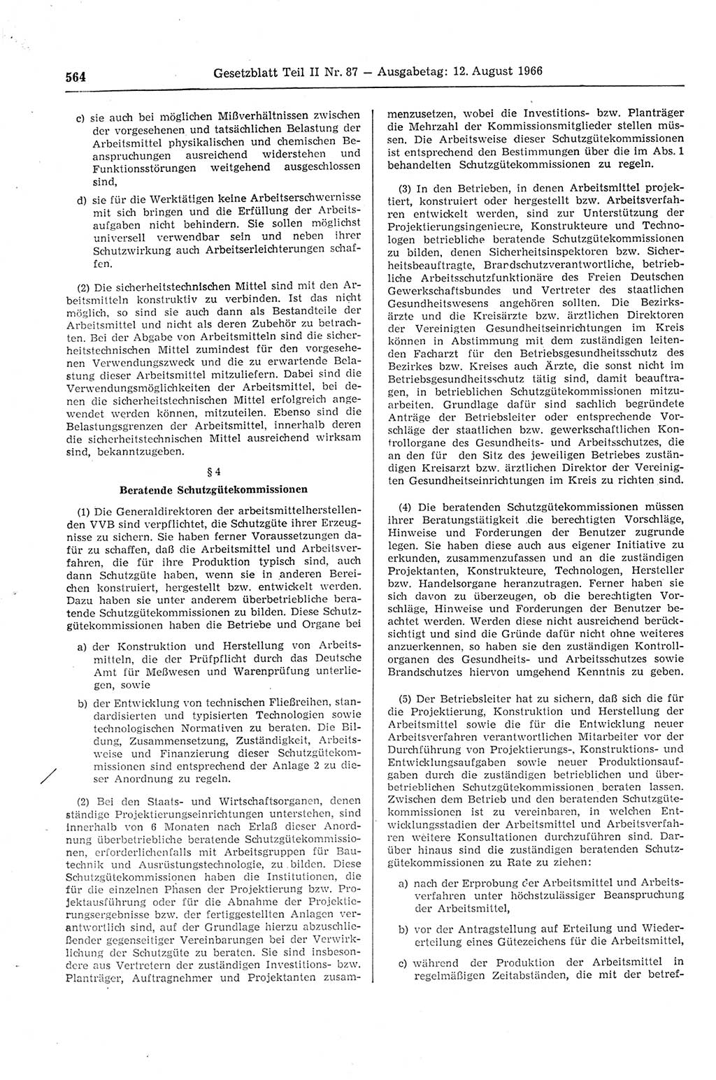 Gesetzblatt (GBl.) der Deutschen Demokratischen Republik (DDR) Teil ⅠⅠ 1966, Seite 564 (GBl. DDR ⅠⅠ 1966, S. 564)