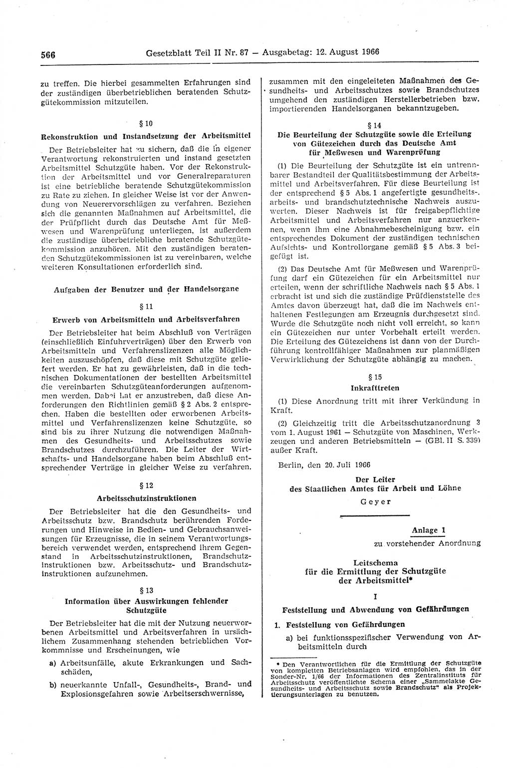 Gesetzblatt (GBl.) der Deutschen Demokratischen Republik (DDR) Teil ⅠⅠ 1966, Seite 566 (GBl. DDR ⅠⅠ 1966, S. 566)