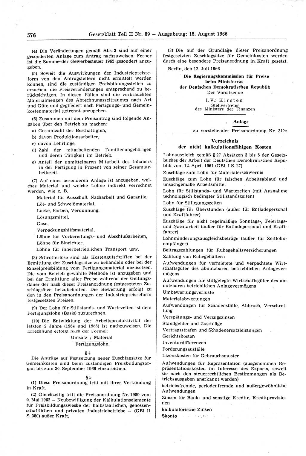 Gesetzblatt (GBl.) der Deutschen Demokratischen Republik (DDR) Teil ⅠⅠ 1966, Seite 576 (GBl. DDR ⅠⅠ 1966, S. 576)